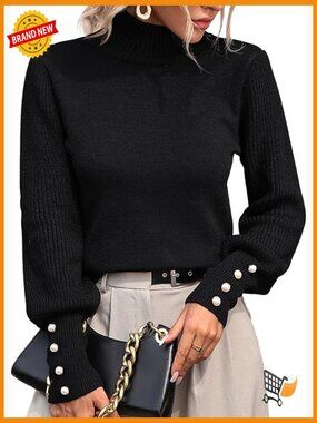 Lantern Sleeve Mock Turtleneck Pullover Sweater